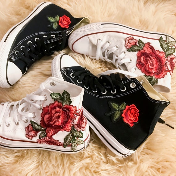 Rose Embroidered High Top Converse Allstars Floral Shoes