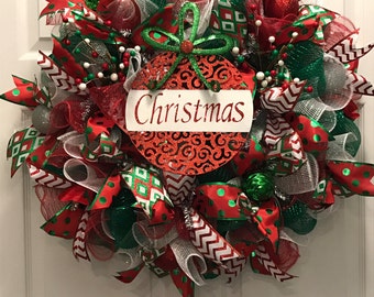 Christmas Wreath, Holiday wreath, red and green wreath, Winter Wreath