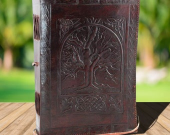Large Tree of Life Leather Grimoire~Blank Book of Shadows~Leather Spell Book