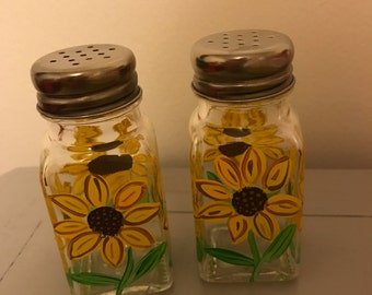 Hand painted Sunflower Salt and Pepper Shakers