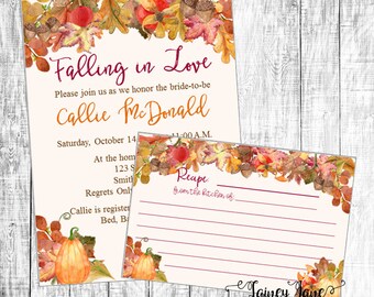 Fall Bridal Shower Invitation, Shower Invitation, Pumpkin Bridal Invitation, Recipe Shower, Bridal Recipe Card, Falling In Love Invitation