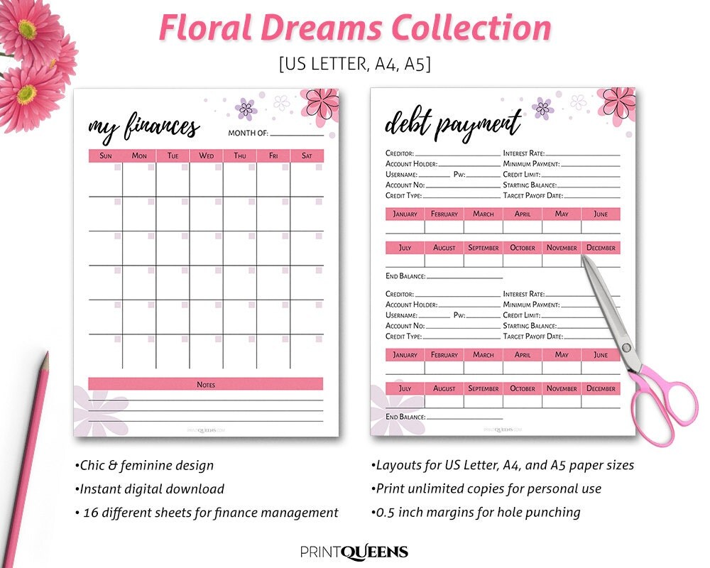 Financial Planner Inserts Financial Printables Budget