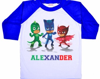 Pj Masks Birthday shirt Personalized Inspired 3/4 Raglan Sleeves Unisex T Shirt Boys Girls