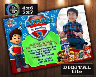 PAW PATROL Birthday Invitation, CUSTOM Digital File, Any age, With Photo