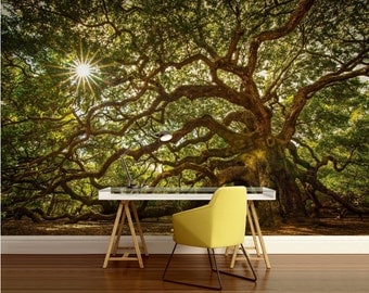 TREE WALL MURAL, tree wallpaper, tree wall decal, forest wallpaper, self-adhesive , pine wall mural, vinly wall mural, peel and stick