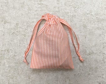 unique smallbag in sheet Orange and white - striped cotton bag