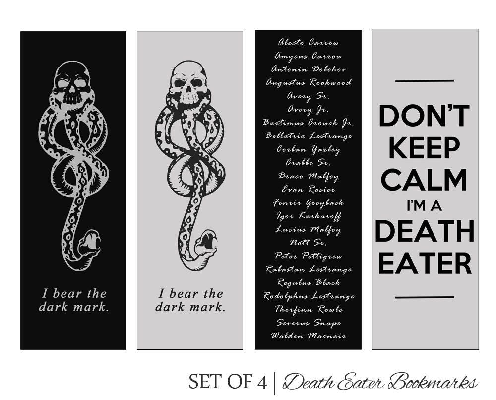 death eater bookmarks set of 4 harry potter printable diy