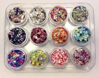 12 Pieces Raw Mix Glitters Jar Set Solvent Resistant Franken Glitter Mixes