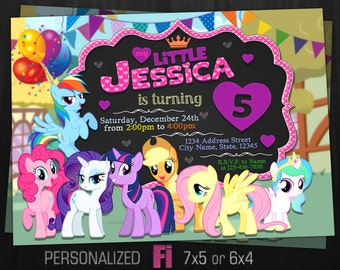 My Little Pony Invitation, My Little Pony Birthday Party, Pony party, Fluttershy, Rarity, Pinkie Pie, Rainbow Dash, Personalized, Printable