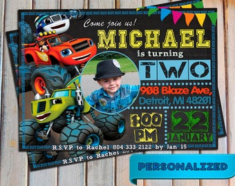 SALE 20 % Blaze and the monster machines invitation, Blaze and the monster machines, Personalized, Printable, Digital, Thank you card free