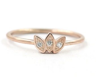 Crown Rose Gold Ring.Diamond Ring.Thin gold ring.Minimalist Ring.Stacking Ring.Stackable dainty Rose gold ring for women.Womens diamond ring