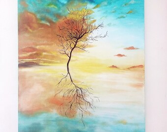 Abstract Landscape Sunset, Beautiful Clouds Oil Painting, Original Large Canvas Landscape, Unique Sunset Landscape, Tree Landscape Oil Art