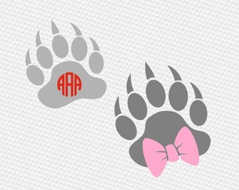 Paw print bear bow SVG Clipart Cut Files Silhouette Cameo Svg for Cricut and Vinyl File cutting Digital cuts file DXF Png Pdf Eps