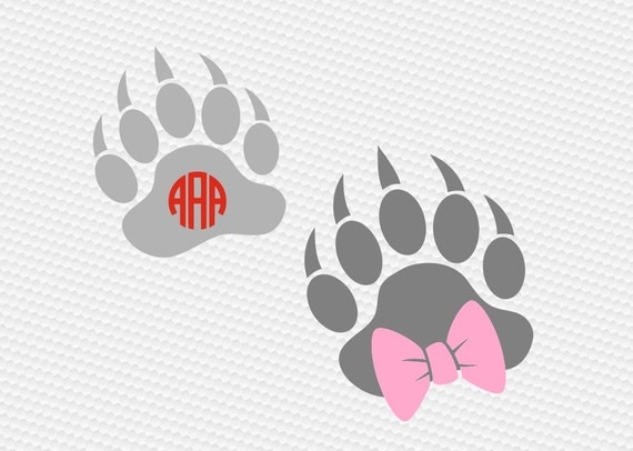 Paw print bear bow SVG Clipart Cut Files Silhouette Cameo Svg