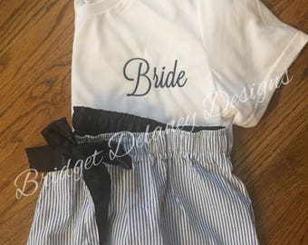 Bride/Bridesmaids monogrammed shorts/tee SET, boxers, sleep shorts