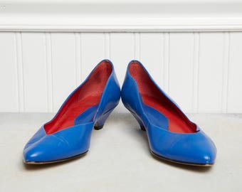 Vintage Women's Shoes - Size 6.5 - 9 West Royal Blue Women's Show - Made in Brazil - Retro 80s Fashion