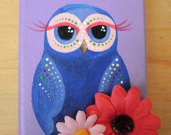 Purple owl art, owl painting, owl canvas, owl decor, owl art kids, owl nursery art, children bedroom wall art, wall decor, girls room art