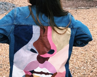 Hand-Painted Distressed Denim Jacket Upcycled