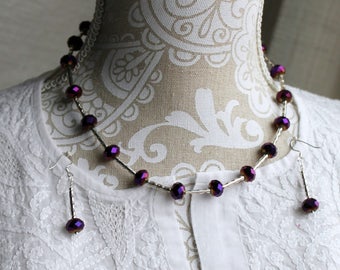 Purple Fire-polished Czech Glass Bead Earrings and 17.5" Necklace