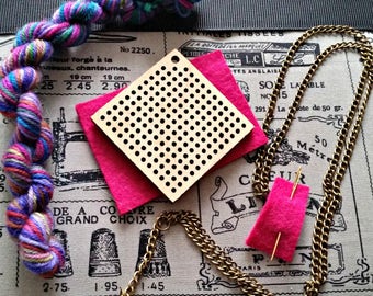 cross stitch pendant, cross stitch kit, wooden pendant, heart necklace, DIY kit, adult craft kit, jewellery making kit, hand dyed yarn