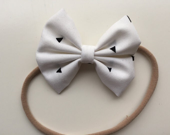 White with black triangles fabric hair bow or bow tie
