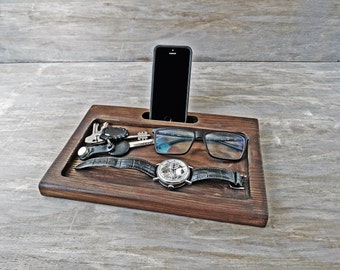 Docking Station Personalized Men Gift for for Him iphone dockstation Custom Gift for Dad Fathers Day Gift wooden desk organizer for husband
