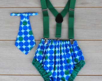 Blue & Green Spotty Cake Smash Outfit