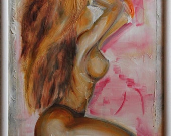Her # 4 Italian painting, hand painted, shades, oil on canvas, relief