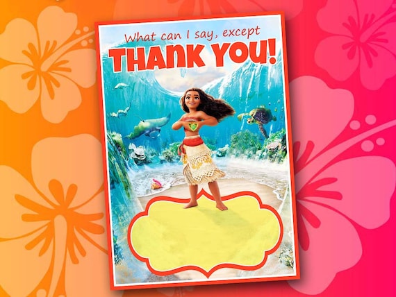 Moana Thank You Card Birthday Party Thank You Note printable