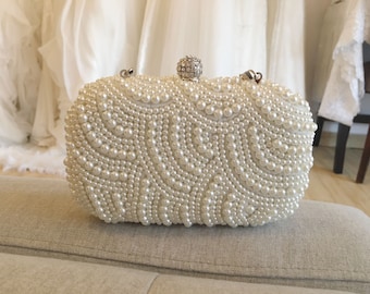 Cream Bridal Clutch, Pearl Clutch, Wedding Clutch, Bridesmaids Clutch, Bridal Accessory, Pearl Clutch, Pearl Accessories, Free Shipping!