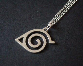 Silver tone Naruto hidden leaf symbol necklace
