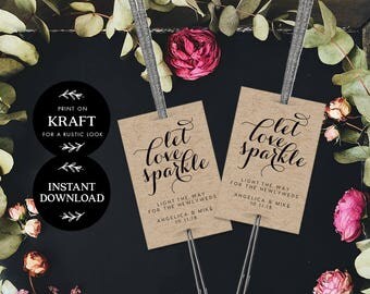 Sparkler Send Off Tag INSTANT DOWNLOAD Editable Sparkler Tag, Let Love Shine Sparkle, Sparkler Send Off, Wedding Sparkler Tags - Charlotte