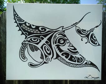 Polynesian Tribal Manta Ray Painting on canvas