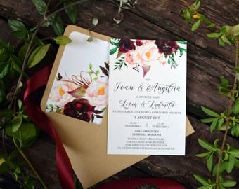 Printable Wedding Invitation, Floral Wedding Invites, Invitation Template