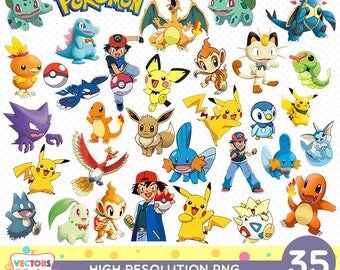 Pokemon CutOut Printable, Pokemon PNG Files, Decoration Scrapbook Stickers Birthday Party Clipart pikachu bulbasaur pokeball ash charmander