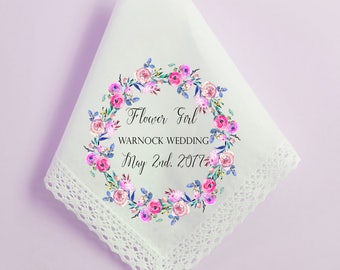 Flower Girl Handkerchief, Wedding Handkerchief, Custom Handkerchief, Handkerchief for the wedding party, Printed Hankie, -23