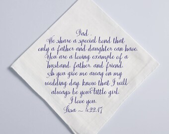 Wedding Handkerchief, Father of the Bride Handkerchief, Dad Handkerchief, Hankie, Parents Gift, NAVY Printed Custom Handkerchief, 47
