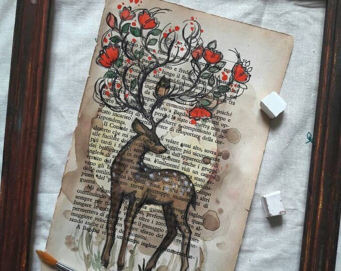Dreamy Deer ORIGINAL painting, wall art by Tatiana Boiko wall hanging, wall decor, nursery art, gift, Russian art, baby, kids, home, forest