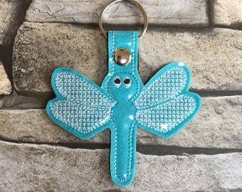 Dragonfly key fob, machine embroidery, key fob, keyring, key ring, Dragonfly, ITH, in the hoop, embroidery, 4x4 hoop or bigger