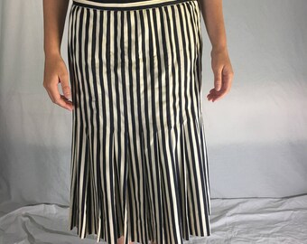Vintage Pleated, Drop-waisted, 50s Striped Silk Skirt