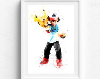Ash ketchum, Ash Pokemon, Cartoon Anime, Pokemon Nursery, Ash Ketchum Art, Pokemon Poster, kids printable, playroom prints, kids art prints