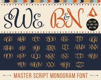 Master Script Monogram Font Svg Monogram Initial Svg Circle Letters Svg Cut Files Alphabet download for Cricut Svg Dxf Silhouette Png Ai