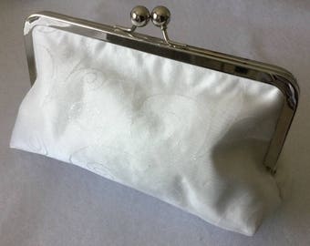 Bridal clutch bag, sateen fabric with shimmer circle overlay