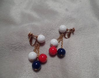 1950's Dangle Earrings with Patriotic Colors Signed Richelieu