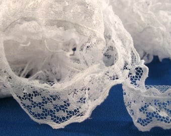 Gathered Lace, 2 Pieces, All White - Totaling 6 3/4 Yards by 3/4 Inch Wide