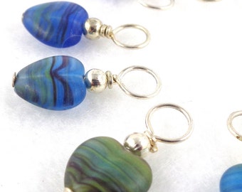 Blue Heart Droplet Stitch Markers Knitting or Crochet (Choose Your Size - Set of 10)