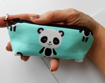 Mini Key Chain Zipper Pouch ECO Friendly Padded Lip Balm Case NEW Pandas on Aqua