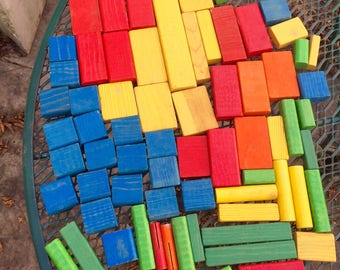 Playskool Colored Wooden Blocks Made in 1974 Vintage Set of 70
