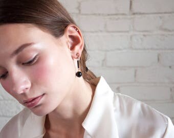 black ball drop earrings / long earrings / simple black earrings / 1622a