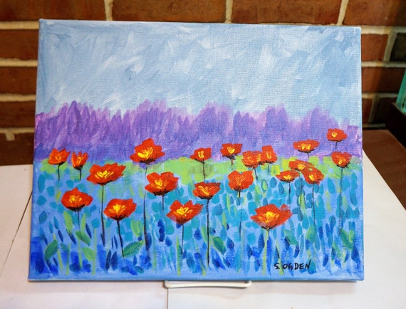 Items similar to Field of Poppies Acrylic Painting on Etsy
